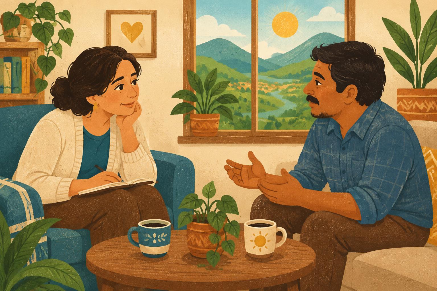Ilustración: una proveedora escuchando con atención a un padre