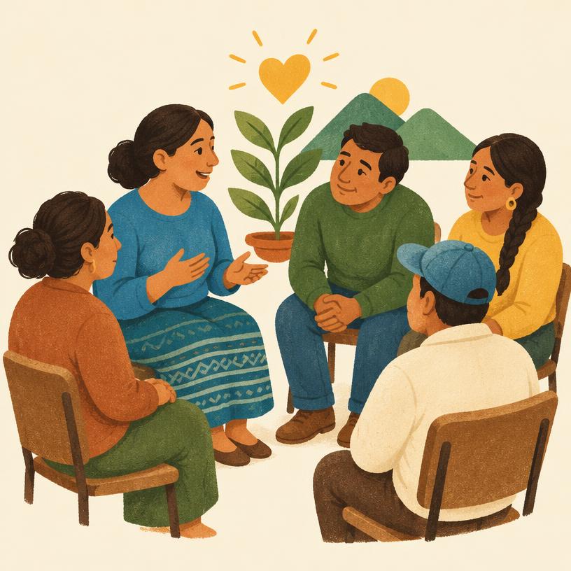 Un círculo de madres y padres en un grupo de apoyo